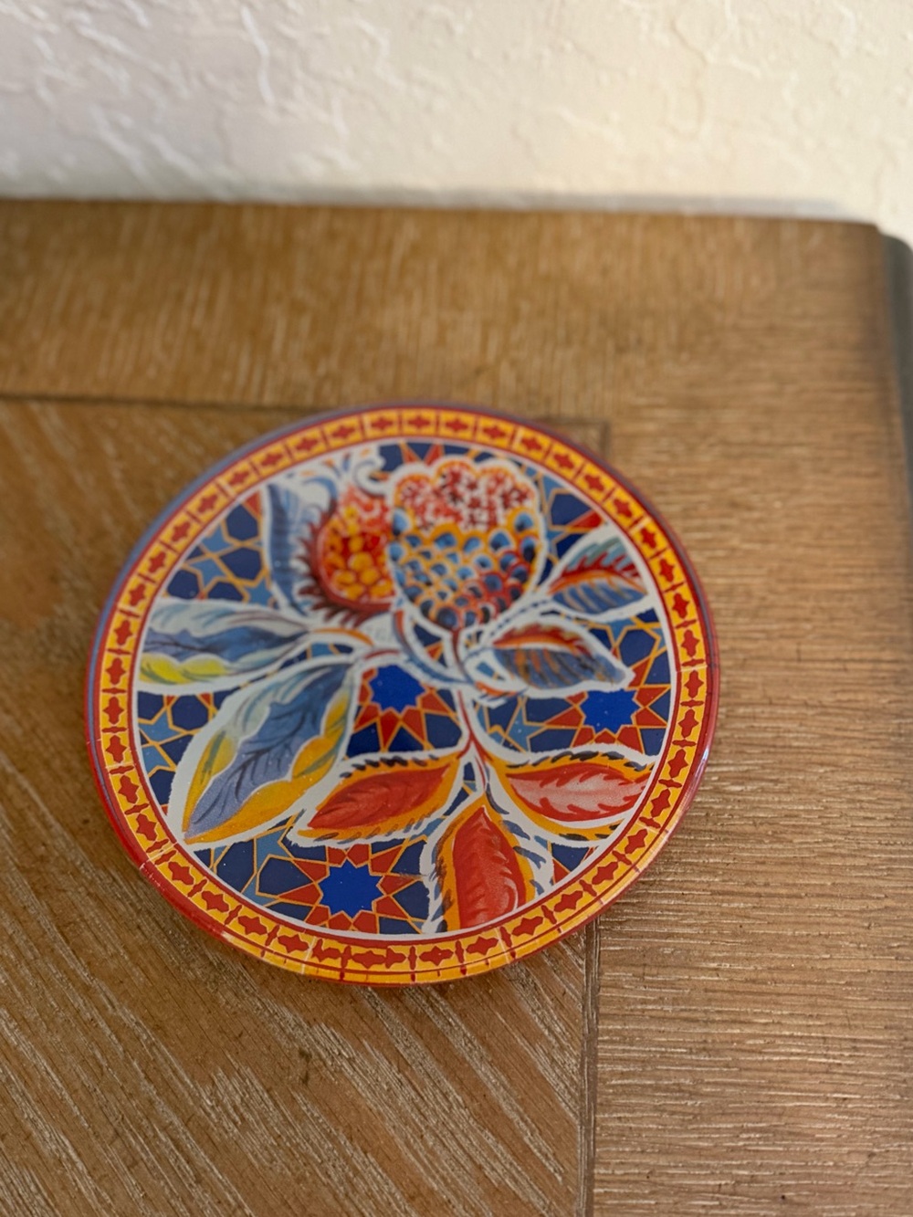 Fragonard Hand-Painted Ceramic Wall Plate in Red, Blue, Yellow and White